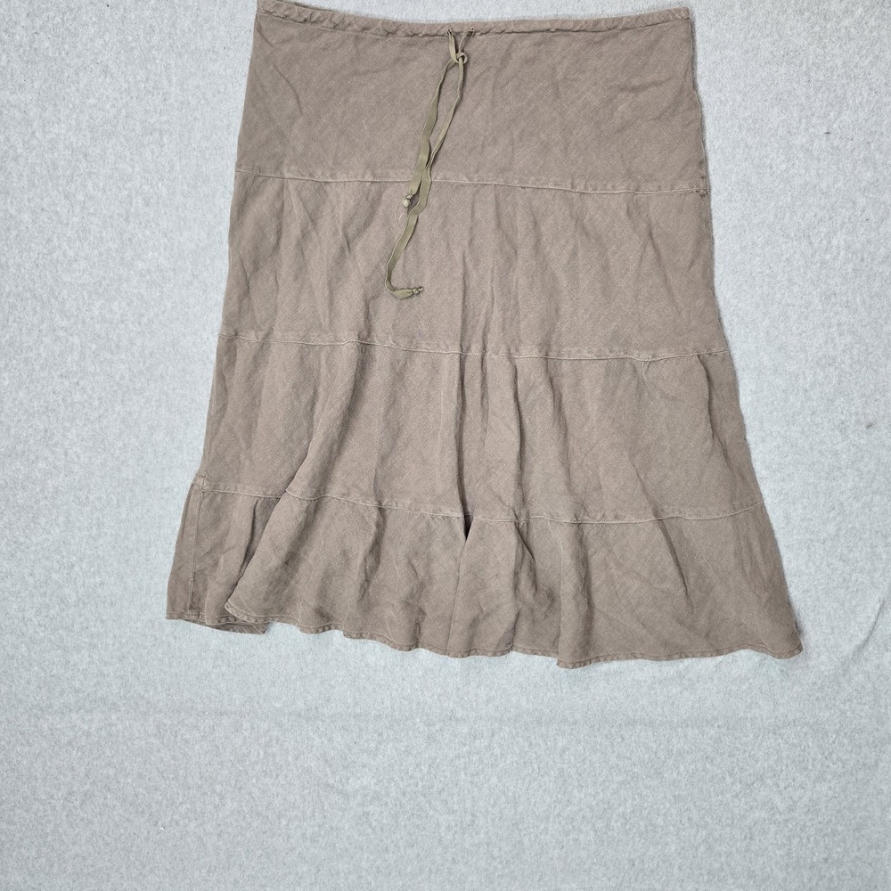 Allen Allen Women Skirt 1X Brown Linen Tiered Coastal Beach